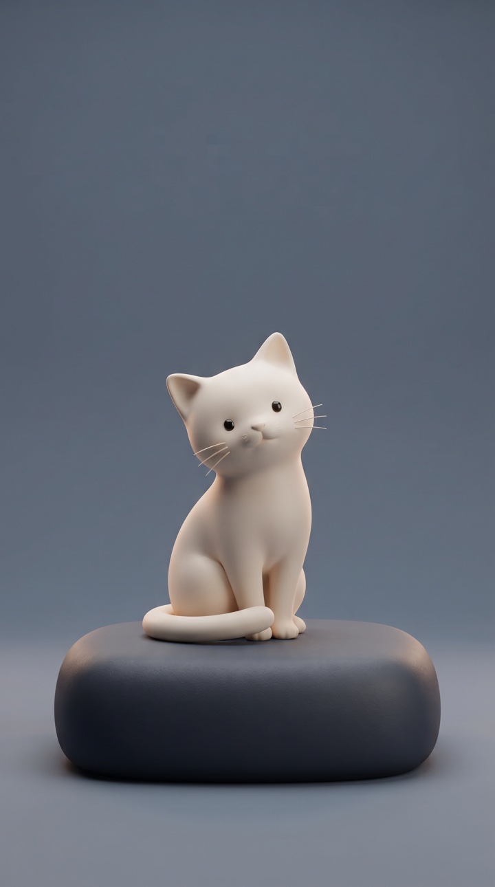 A small ceramic cat against a quiet minimalist background.